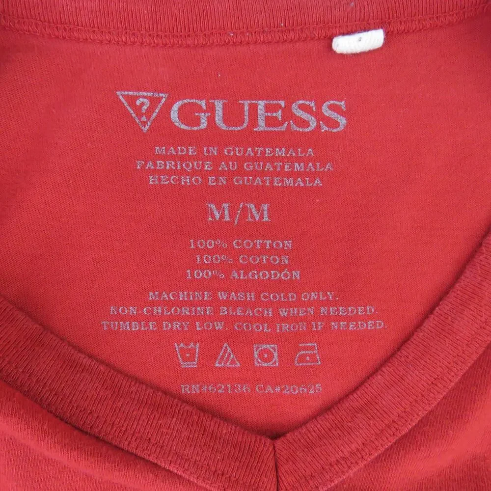 Guess Men's Red V-Neck Graphic Logo T-Shirt Fitted Cotton Tee Medium - Picture 4 of 6